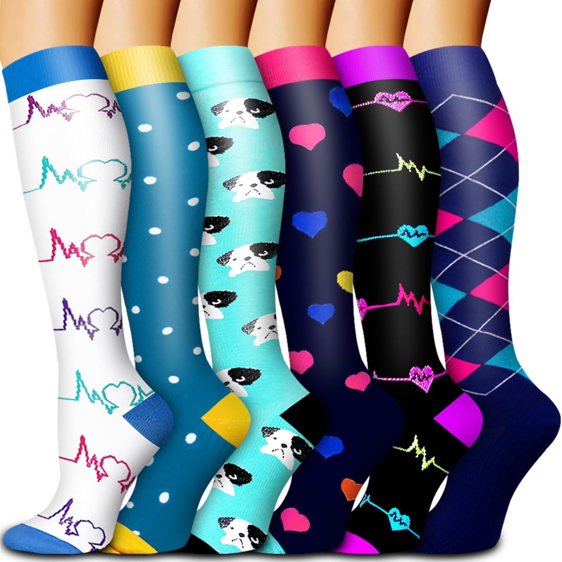 6 Pack of Compression Socks for Women and Men