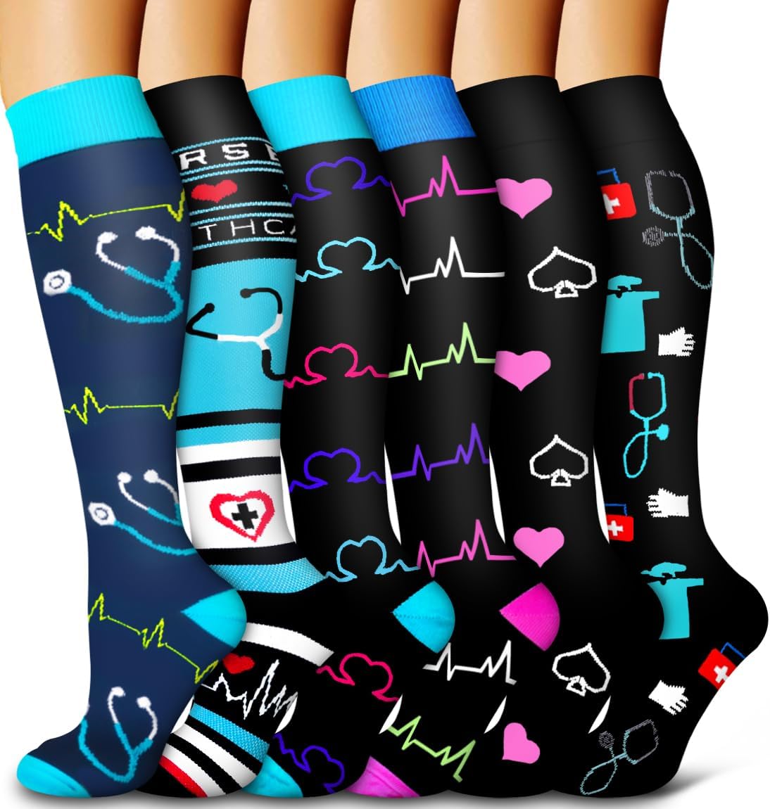 6 Pack of Compression Socks for Women and Men