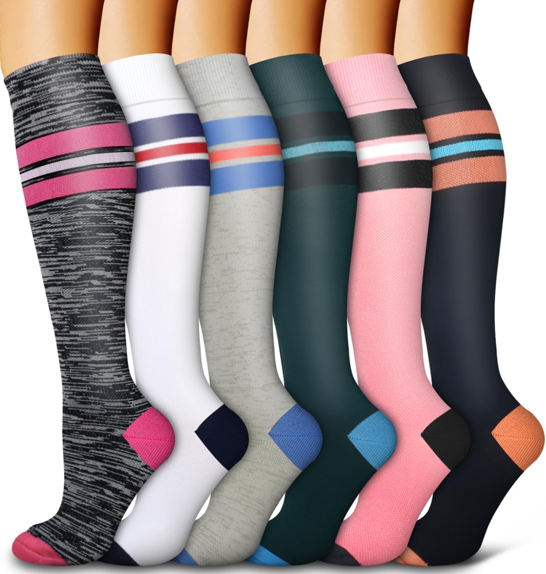 6 Pack of Compression Socks for Women and Men