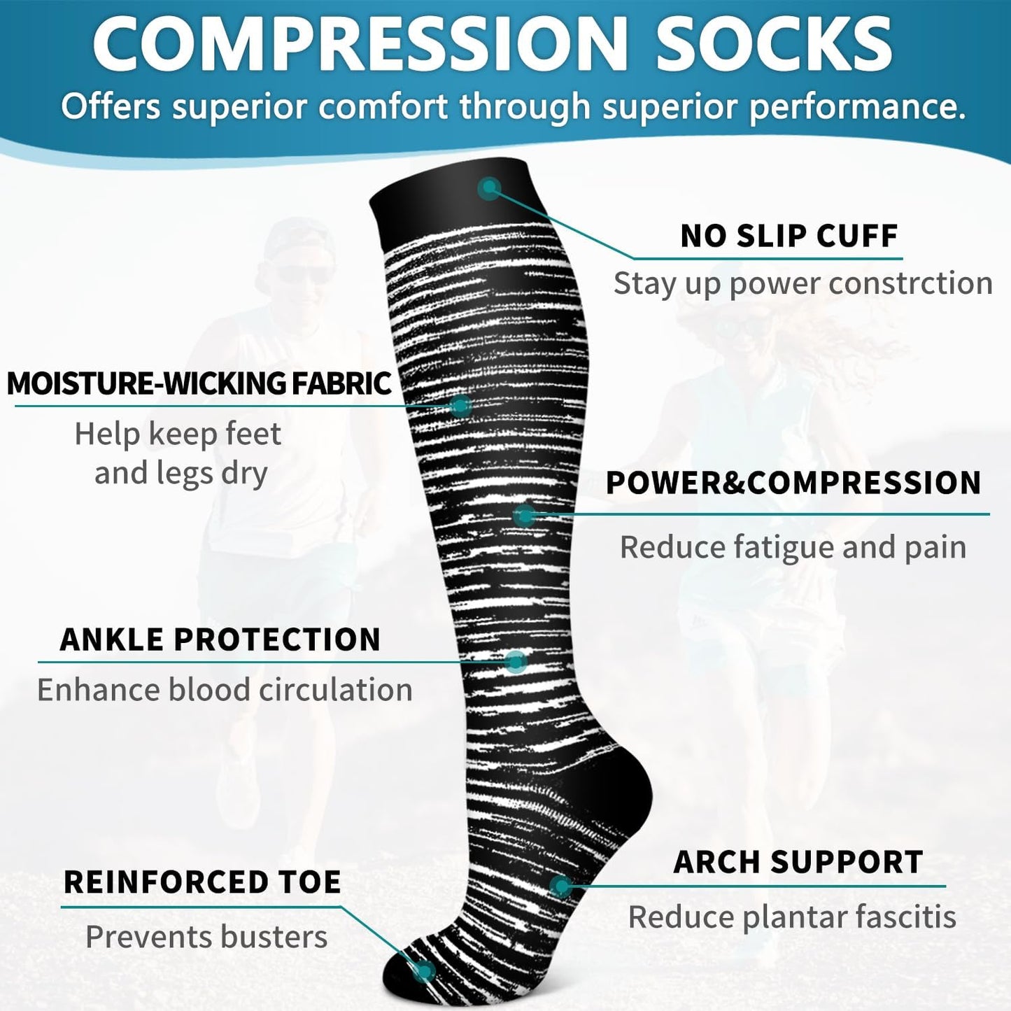 6 Pack of Compression Socks for Women and Men