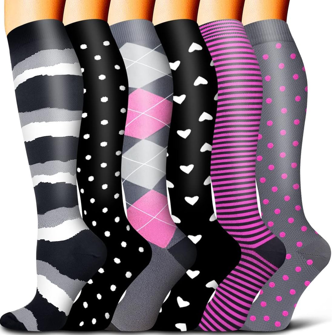 6 Pack of Compression Socks for Women and Men
