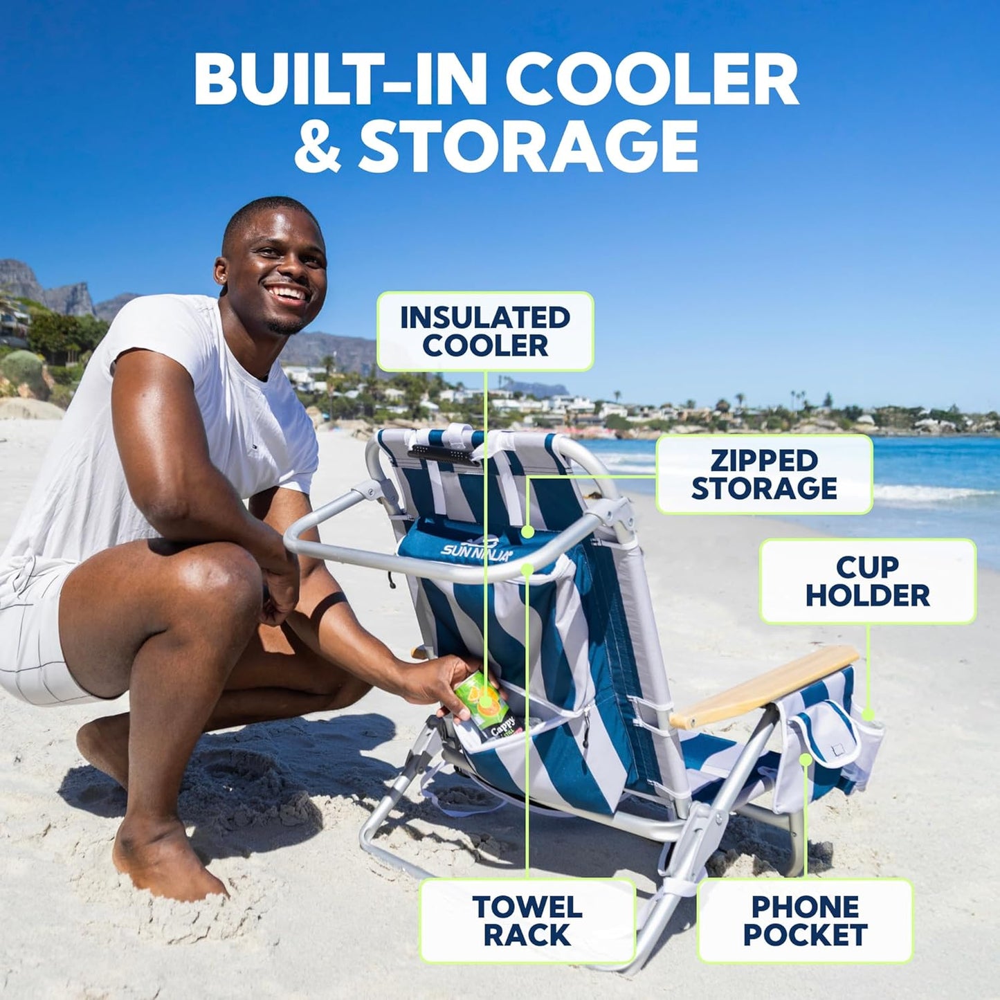 SUN NINJA Folding Beach Chair with Headrest Pillow